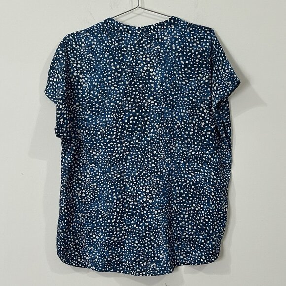 CAROLINA BELLE Montreal Womens L Blue Abstract Dot Tunic Top Cap Sleeve V Neck - Picture 2 of 7